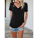 thumbnail image 5 of Tops con Escote en V y para Mujer, Camisetas de Verano, Camisetas Informales Lisas de Corta, Camisetas Negras M, 5 of 10