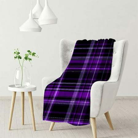 JEUXUS Sherpa Blanket - Purple and Black Buffalo Plaid Christmas Blanket, Super Soft Cozy Warm Thick Winter Throw Blankets for Couch and Bed,