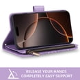thumbnail image 6 of Compatible with iPhone 16 Pro 6.3 inch Wallet Phone Case and Tempered Glass Screen Protector Flower Faux Leather Flip Credit Card Holder Stand Zipper Cell Cover for i Phone16 i16 16Pro Women purple, 6 of 9