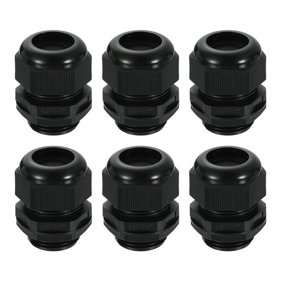 6Pack NPT 1" Nylon Cable Glands, Waterproof Adjustable Wire Grommet, Black