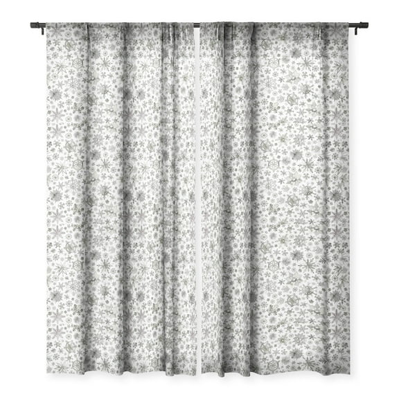 Society6 Ninola Design Winter Stars Snowflakes Gray Single Panel Sheer Window Curtain 50" x 84"