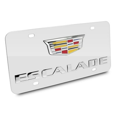 Cadillac Crest Escalade 3D Dual Logo Mirror Chrome Stainless Steel License Plate