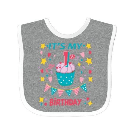 

Inktastic Colorful Cupcake and Confetti Girls 1st Birthday Gift Baby Boy or Baby Girl Bib