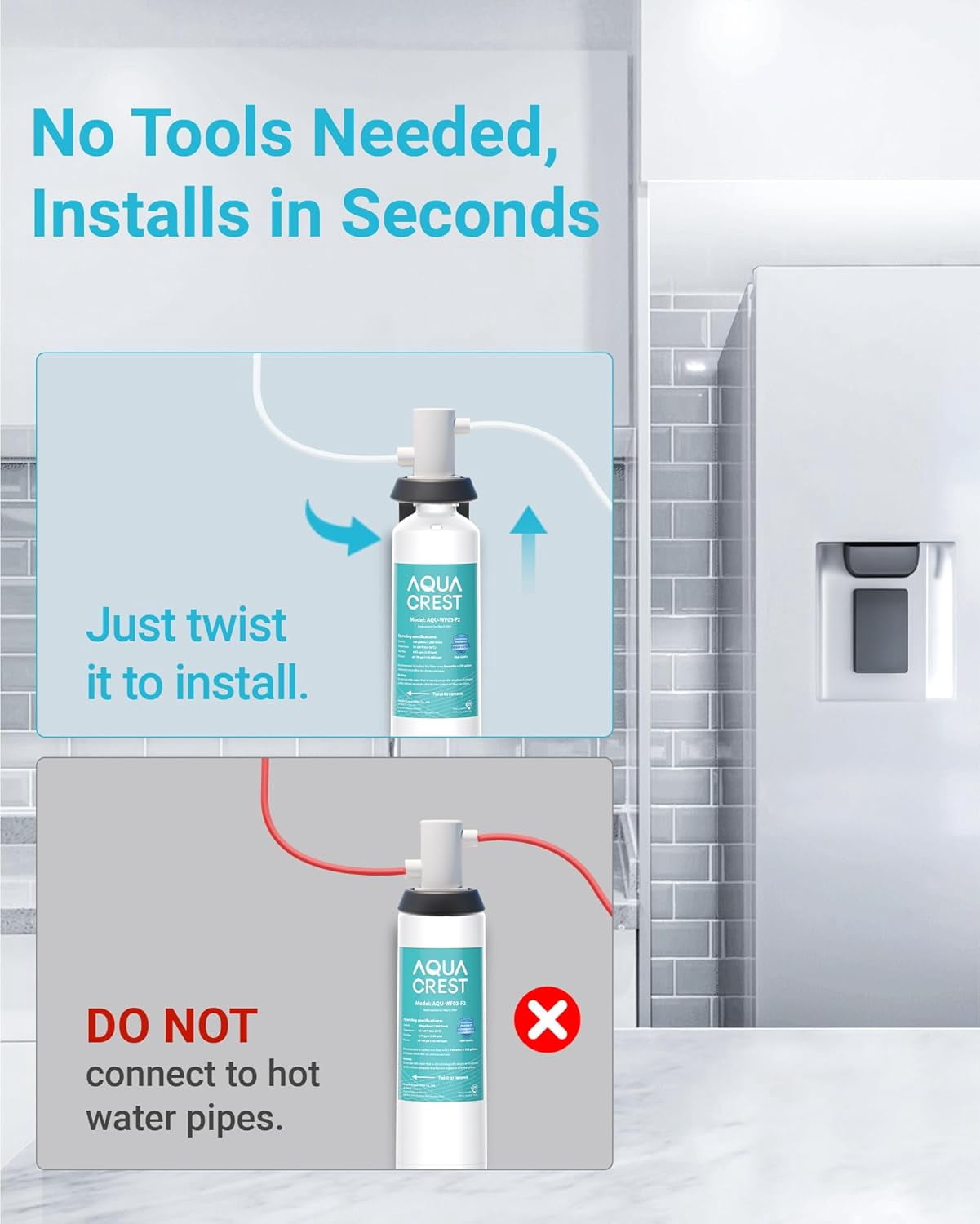 AQUA CREST F-2000 Water Filter, Replacement for InSinkErator® F-1000, F-2000, F-3000, AquaPure AP Easy C-Complete, 500 Gallons, NSF/ANSI 42