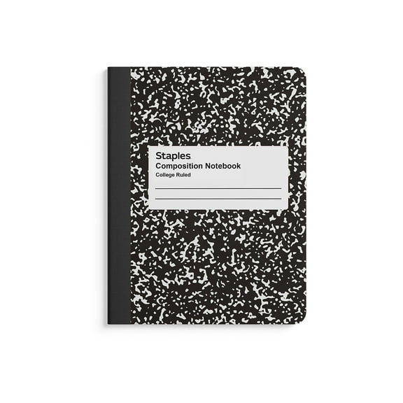 Staples Composition Notebooks 7.5" x 9.75" College Ruled 100 Sheets Black/White Marble  8/Carton
