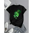 thumbnail image 2 of Women's Lucky St. Patrick's Graphic Tee - Red with Green Shamrock & Hat Design, Round Neck, Casual Fit, Breathable Polyester Blend, Machine Washable, 2 of 7
