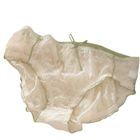 Mega Discount: Bikini Panty  Bragas de Mujer  Women s Plus Size Solid Color Sexy Lace Underwear SOPATENOR Beige 3XL
