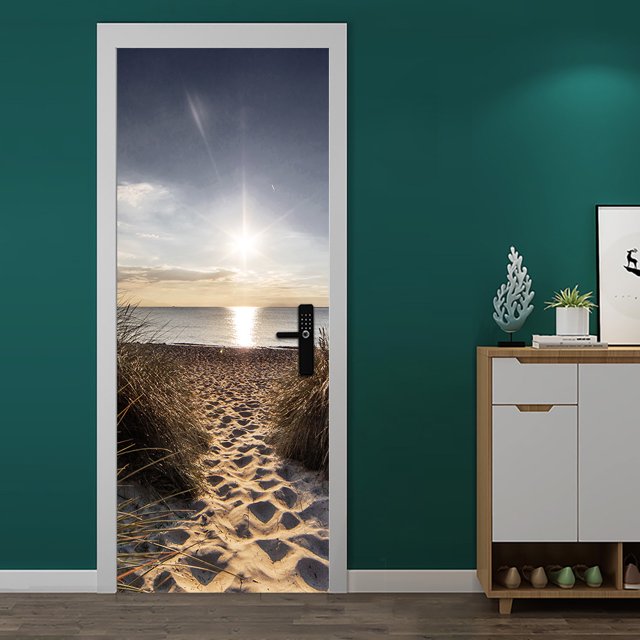 StyleR 77x200cm Etiqueta de Puerta 3D Bodega Foto Mural Trompe l'oeil Calcomanías de Pared PVC Papel Pintado Impermeable para Dormitorio Baño Cocina Decoración Pegatinas de Puerta brillar Electrónica