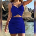 thumbnail image 4 of Summer Saving Wycnly Dresses for Women Night Club Sexy Cut-out Ruched Bodycon Cami Dresses V-Neck Sleeveless Solid Summer Mini Formal Dress Blue s, 4 of 7