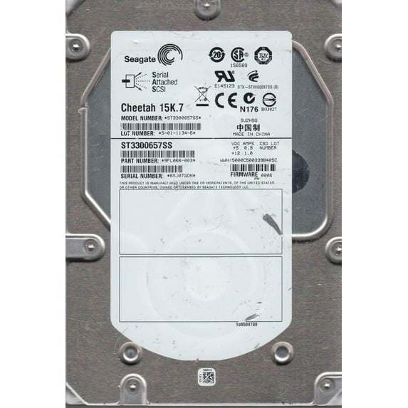 ST3300657SS, 6SJ, SUZHSG, PN 9FL066-003, FW 0006, Seagate 300GB SAS 3.5 Hard Drive
