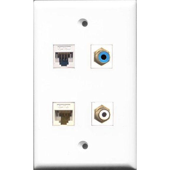 RiteAV 1 Port RCA White and 1 Port RCA Yellow and 1 Port RCA Blue and 1 Port Cat5e Ethernet White Wall Plate