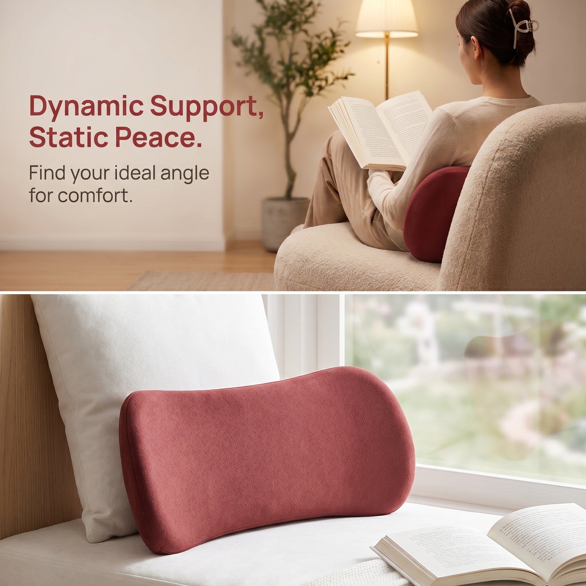 Unique Bargains Lumbar Support Pillow for Back Support Volcanic Red 14.2" x 6.7"