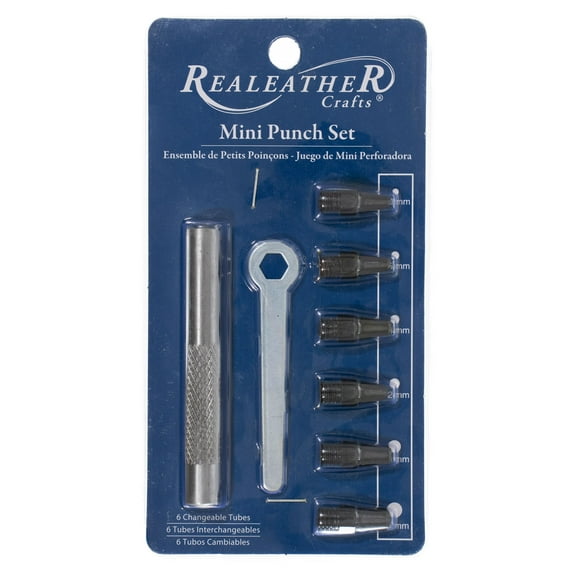 Miniature Metal Punch Set for Leather Making and Crafting - 6 Interchangeable Punch Hole Sizes to Pick From - Create Bracelets, Belts, Dog Collars, and More