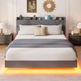 thumbnail image 3 of Tamaño completo-size floating marco de cama equipped con rgb LED lights y estación de carga - forrado suspended cama de plataforma con almacenamiento cabecero, no box spring required - gris, 3 of 7