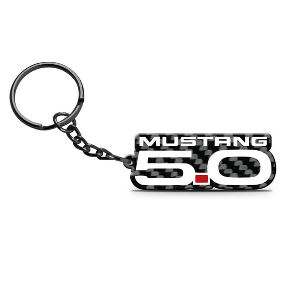iPick Image for Ford Mustang GT 5.0 Black Real Carbon Fiber Logo Shape Cut Key Chain, Official Licensed