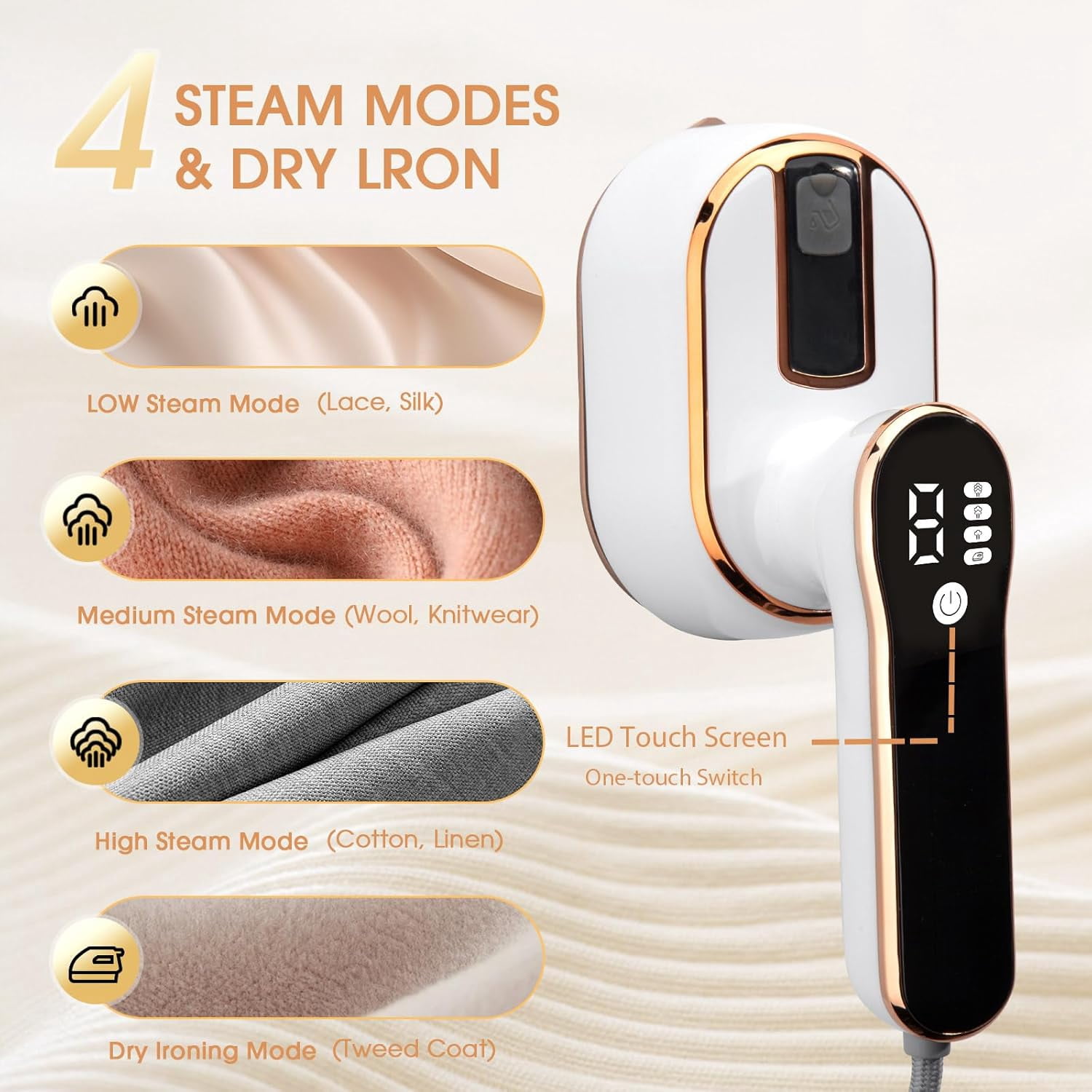 Travel Iron Steamer for Clothes, 2 in 1 Dry and Wet Mini Portable Clothing Steam, 1000W Foldable Handheld Garments Steamer Iron 4Mode with LCD Display, 9s Fast Heat-up, 180° Swivel Wrinkles Remover
