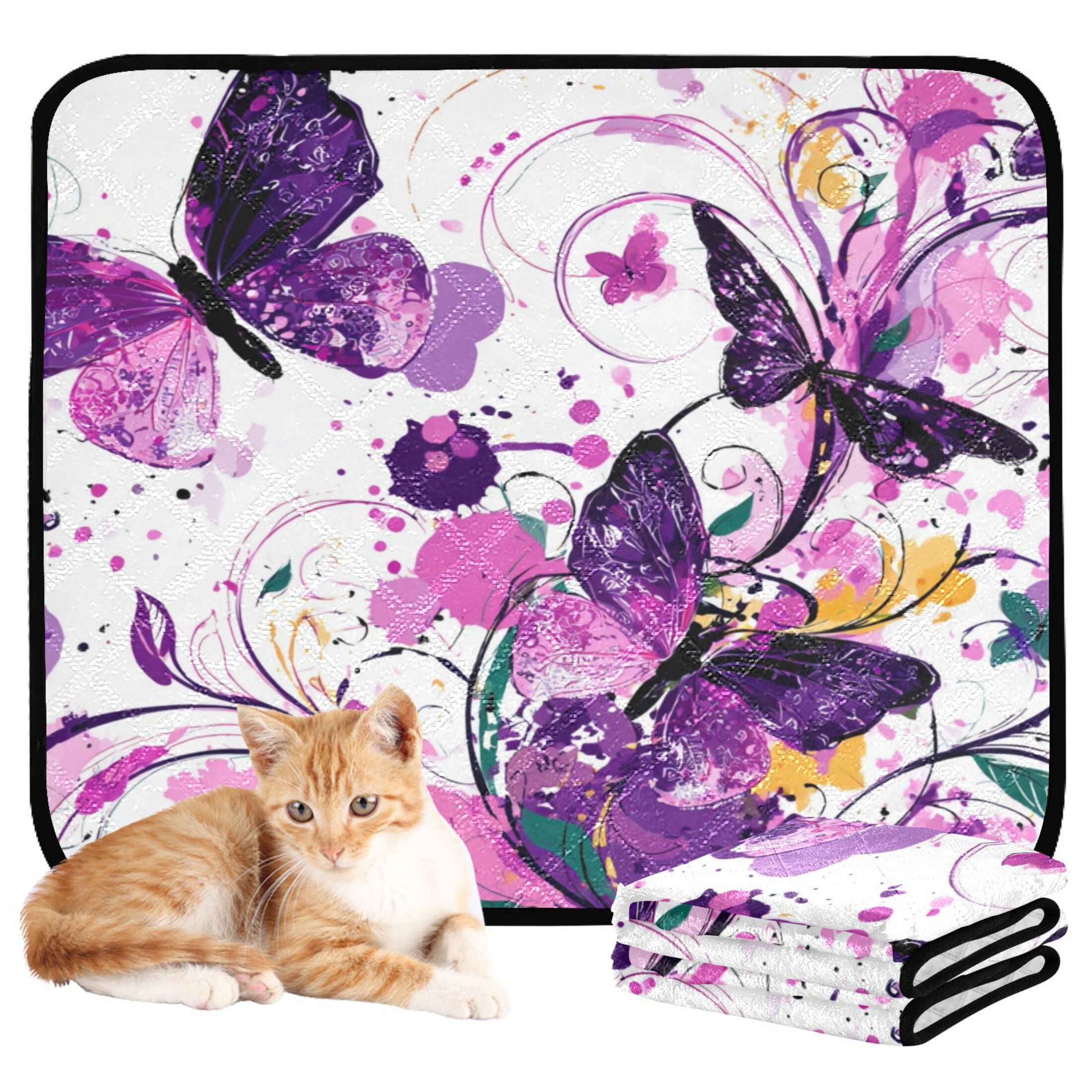 Washable Pet Pee Pads with Super Absorbent Reusable Training Pads for Dogs & Cats Purple Butterfly