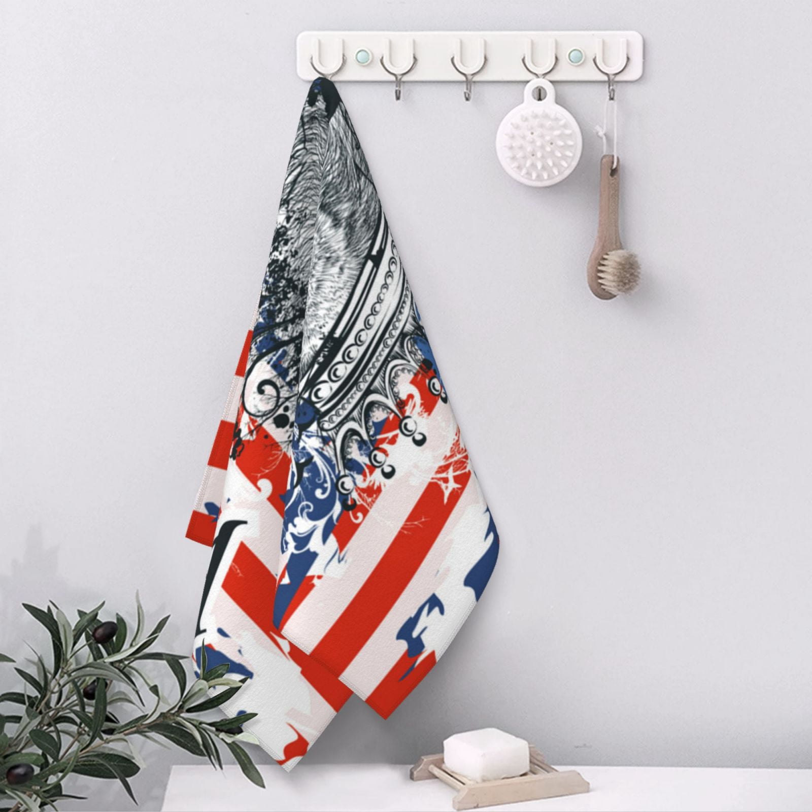Lion USA Flag 27.5" x 16" Ultra Soft Hand Towel, Face Wash Cloth for Bathroom, Gym, Travel, Pool