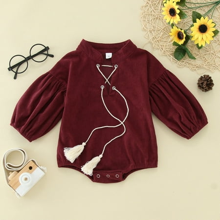 

Girls Long Sleeve Solid Tassels Romper Sweatshirt Bodysuits Clothes