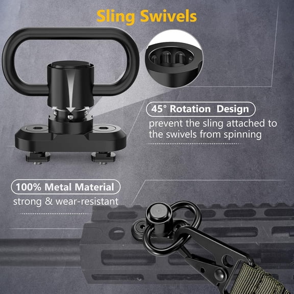 Two Point Sling with 2 Pack Anti-Rotation Sling Swivels,Adjustable Length Rifle Sling Elastic Cord Design Traditional Sling for Outdoor