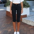 thumbnail image 5 of Zynoxe Womens Capri Denim Pants Trendy Stretchy Mid Waist Button Jeans Pants with Muti Pockets Casual Bodycon Cropped Denim Pants for Daily Wear Black L, 5 of 8
