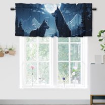 Forest Wolf Kitchen Valance Curtains Abstract Full Moon Mountain Privacy Decorative Rod Pocket Short Window Valance Curtains 54 by 18 in, 1 Panel