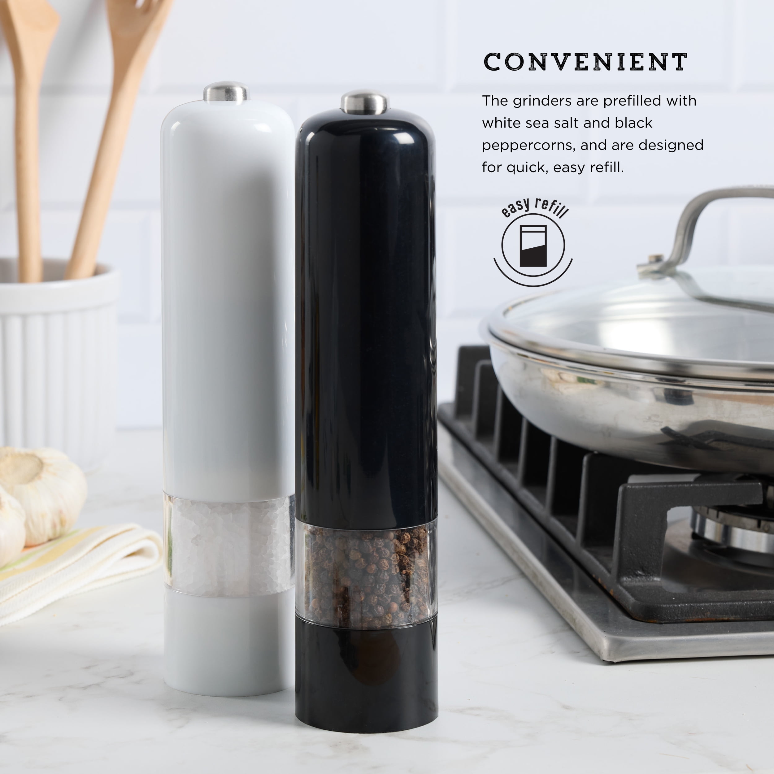 Kamenstein 8-Inch Battery Operated Prefilled Salt & Pepper Grinder