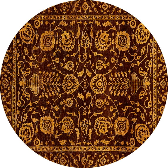 Ahgly Company Indoor Round Abstract Yellow Modern Area Rugs, 4' Round