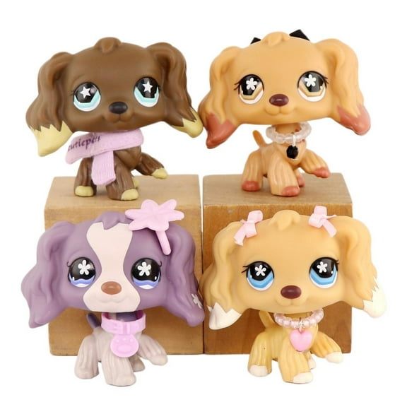 4pcs Mini lps Pet Toys Cocker Spaniel #672 #716 #748 #960 with Bow Necklace Accessories Bobble-head Figure Toy