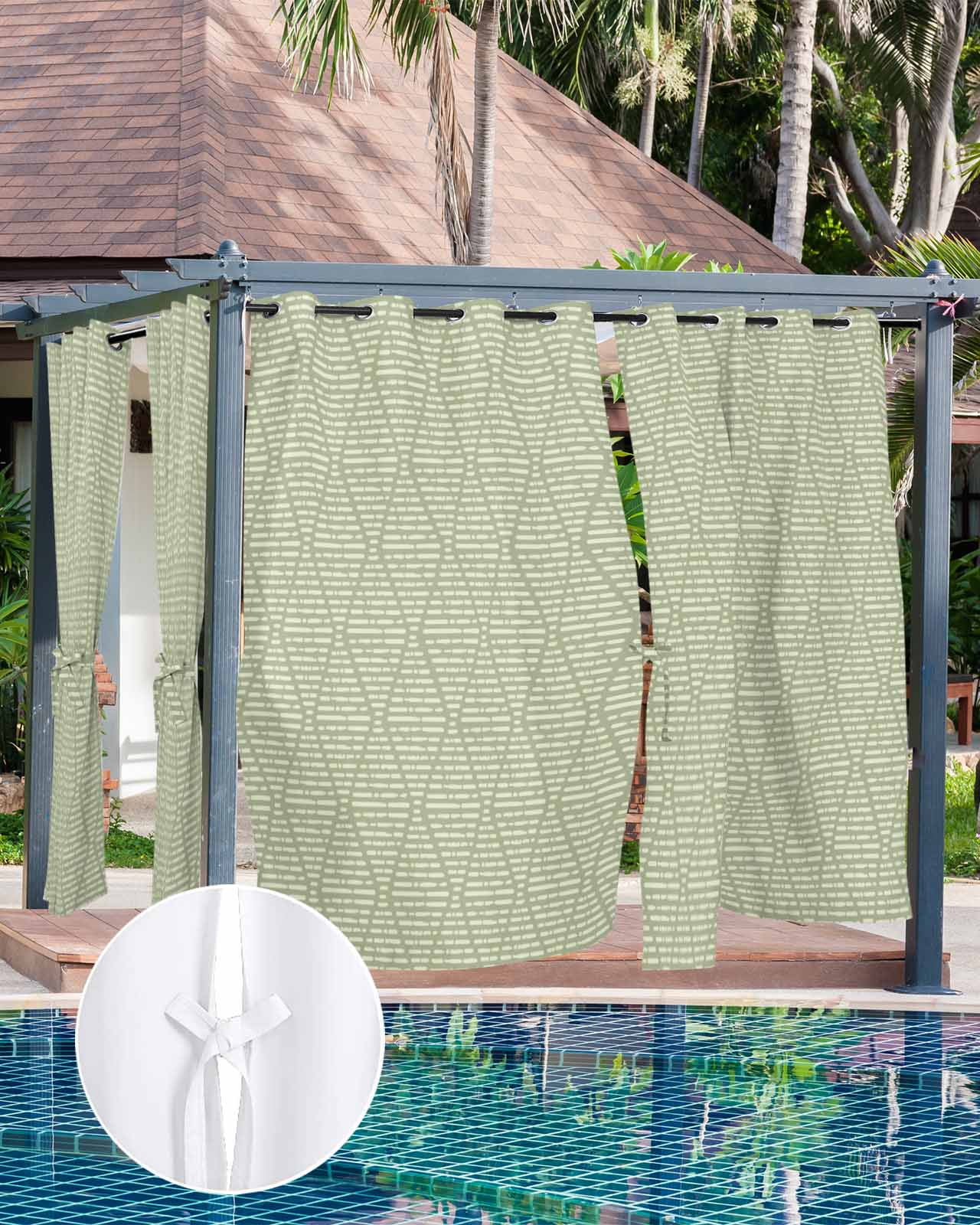 Sage Green Outdoor Curtains for Patio, Modern Abstract Art Farmhouse Privacy Drapes Grommet Waterproof Outside Curtains for Porch/Cabana/Balcony 54"x 108", 2 Panel