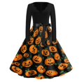 thumbnail image 2 of Women's Halloween Dress Pumpkin Ghost Long Sleeve Hepburn 1950s Funny Dresses V Neck Cocktail Retro Casual Tea Length Dress with Belt XL, 2 of 5