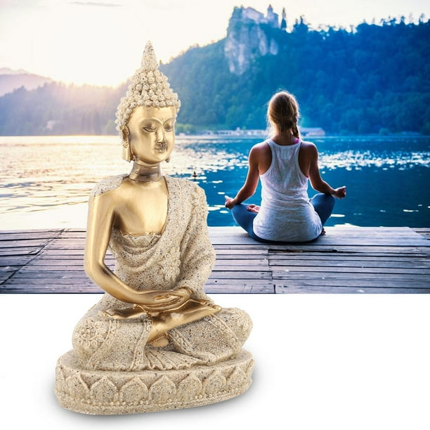 Estatua de Buda Tallada Estatua de Piedra Arenisca Resina Meditando Para Estatua de Buda Sentado Tallada Estatuilla Artesanía para Decretión del Hogar Ornamento