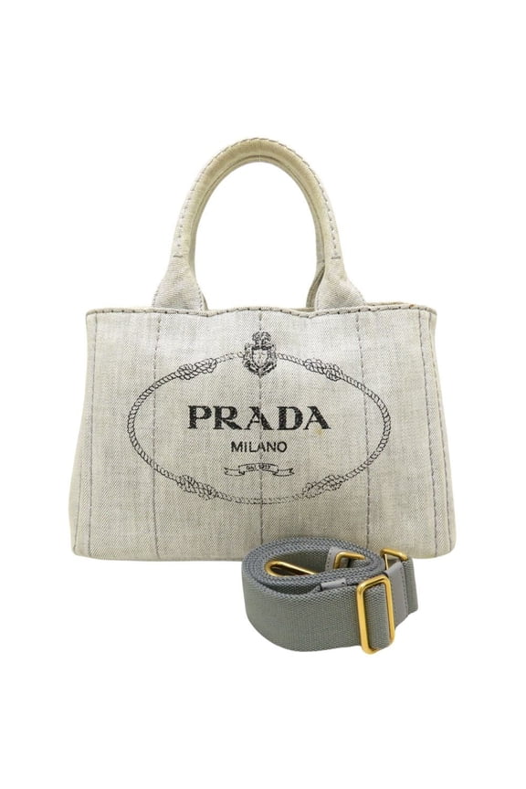 Pre-Owned PRADA Canapa 2-Way Tote Bag/Handbag 1BG439 Denim BIANCO White Women's 353122