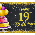 thumbnail image 4 of Glittery Black Background Happy 19th Birthday Banner with Balloons Cakes and Stars Party Supplies Photography Props Birthday Decoration Decor Backdrop, 4 of 7