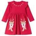thumbnail image 4 of FAOWME Big Child Girls Christmas Dress Long Sleeve Round Neck Reindeer Print Comfortable Fashion Dresses For Holiday Festive Daily Wear Red 4, 4 of 7