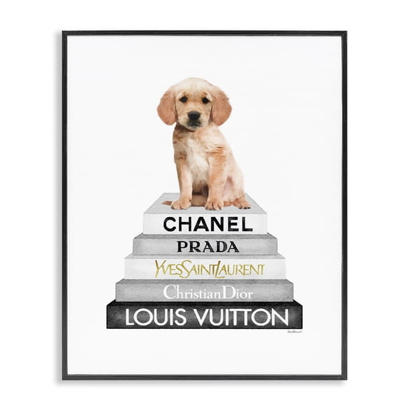 Stupell Industries Art Deco Puppy Dog Grey Fashion Books Black Framed Giclee Art, 11 x 14, by Amanda Greenwood