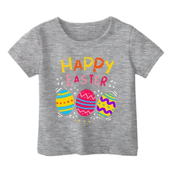 HNMKIU Girls Easter Graphic Short Sleeve Crewneck Tee Top Funny Holiday Day Summer Shirt For Kids Grey,4-5 Years