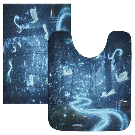 2 Piece Soft Bathroom Rug Set Books Flying Bath Mat and U-Shaped Toilet Contour Rug (16"x24" 20"x24")