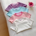 thumbnail image 5 of YunPes Girls Ruffle Short Sleeve T Shirt Lettuce Trim Crew Neck Tops Basic Tee Cute Casual Shirt for Kids Teens Casual Summer Tee, 5 of 9