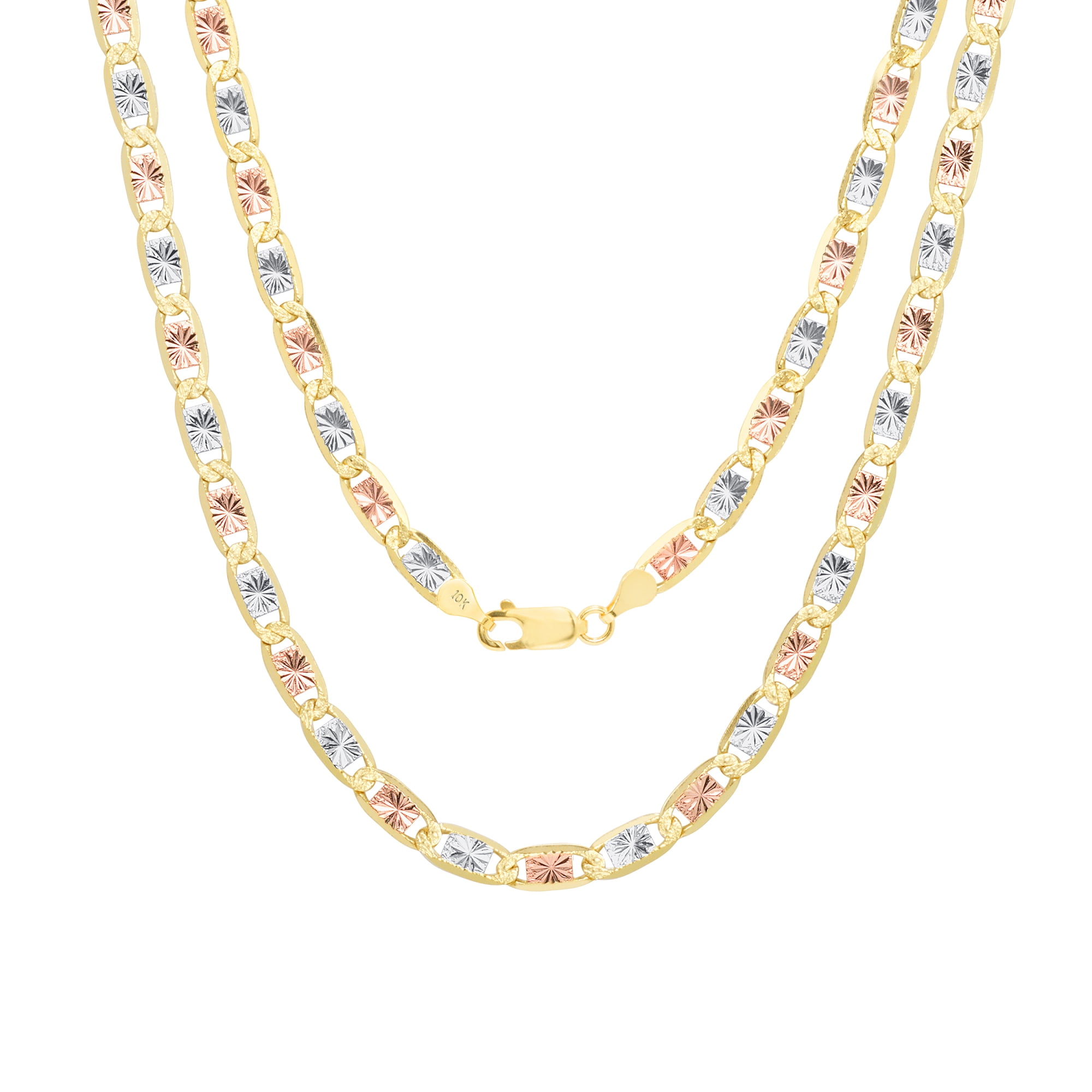Nuragold 10k Real Yellow Rose White Gold Solid Valentina 5mm Anchor Link Chain Necklace (16"-26") Dainty Italian Jewelry for Men & Women