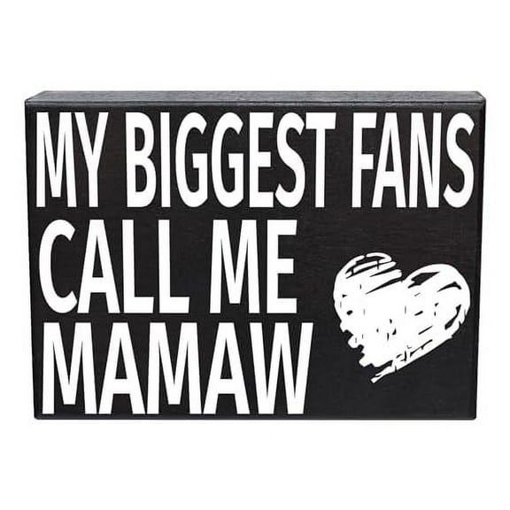 JennyGems Mamaw Gifts, My Biggest Fans Call Me Mamaw Wood Sign, Shelf Decor and Wall Hanging, Made in USA