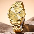 thumbnail image 4 of OLEVS Chronograph Watches for Men Business Dress Analog Quartz Gold Plated Stainless Steel Moon Phase Waterproof Luminous Date Luxury Mens Wrist Watches Reloj Para Hombre, 4 of 15