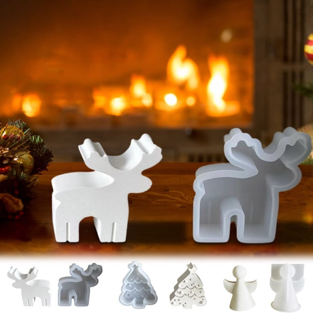 Moldes flexibles de silicona para árboles y casas de Navidad para velas caseras, jabón y manualidades de resina - Juego de 2 piezas