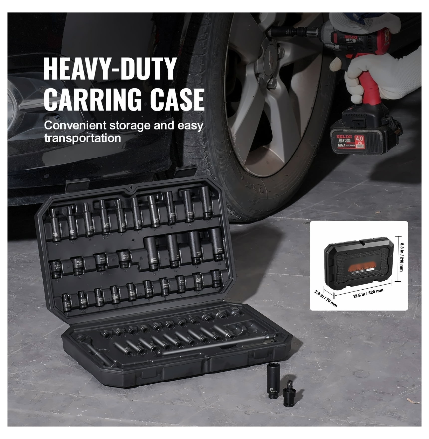 Impact Socket Set 55pcs 1/4" Drive - 6-Point Bit Ratchet Tool Kit - SAE & Metric - Automotive Repair - CR-V Steel