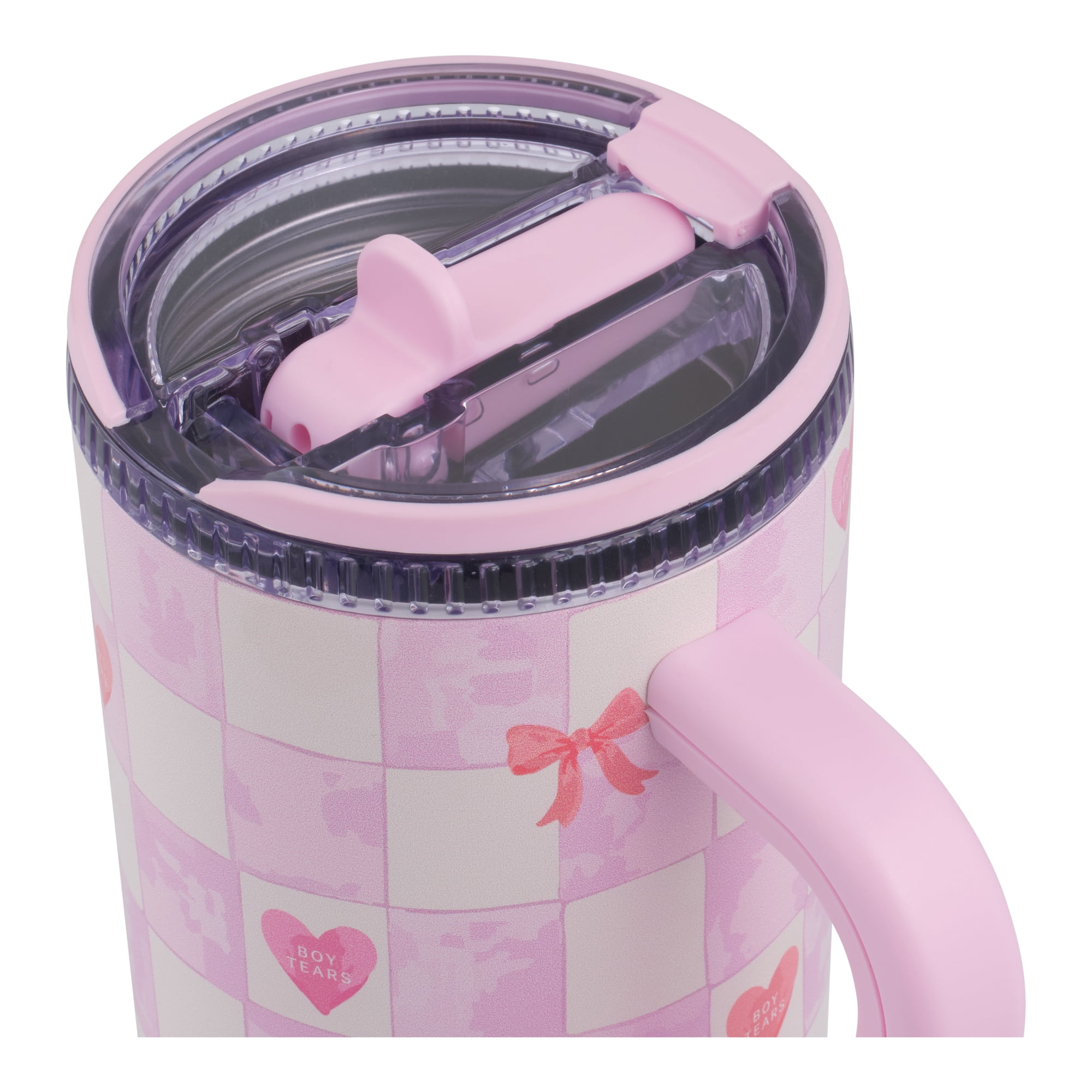 Cely x TAL 32oz Stainless Steel Skye Tumbler with Handle and Fip-up Straw, Pink Checkered