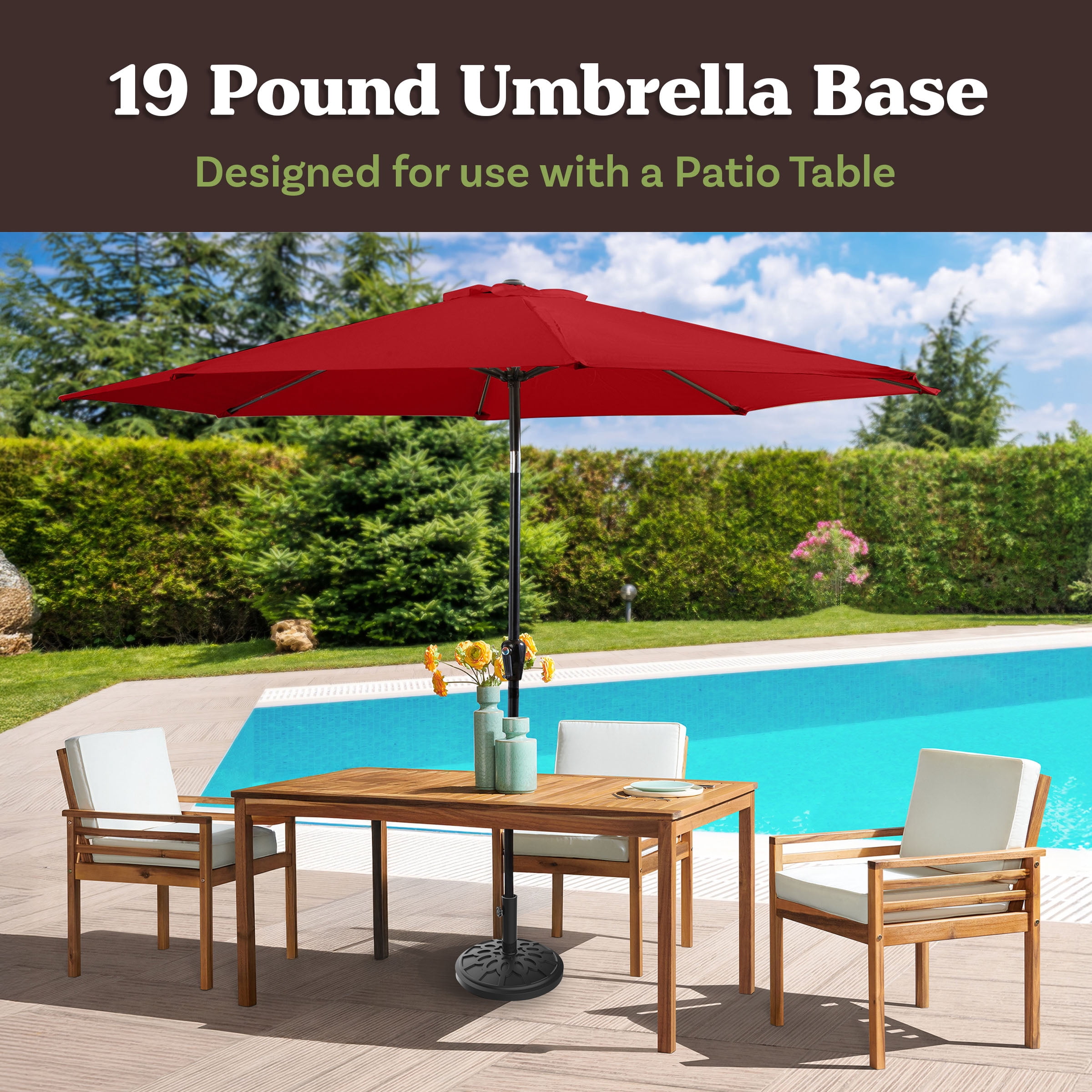 Pure Garden 19lbs Weighted Umbrella Base for Freestanding Umbrellas, Black