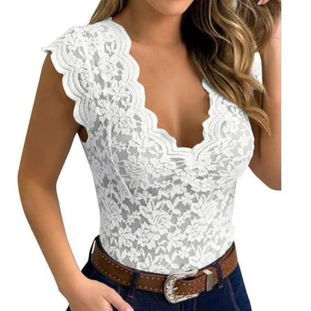 Yuhangmm Ladies Fashion Sexy Lace Lace V Neck T Shirt Sexy Top Womens Lingerie Sexy Stockings