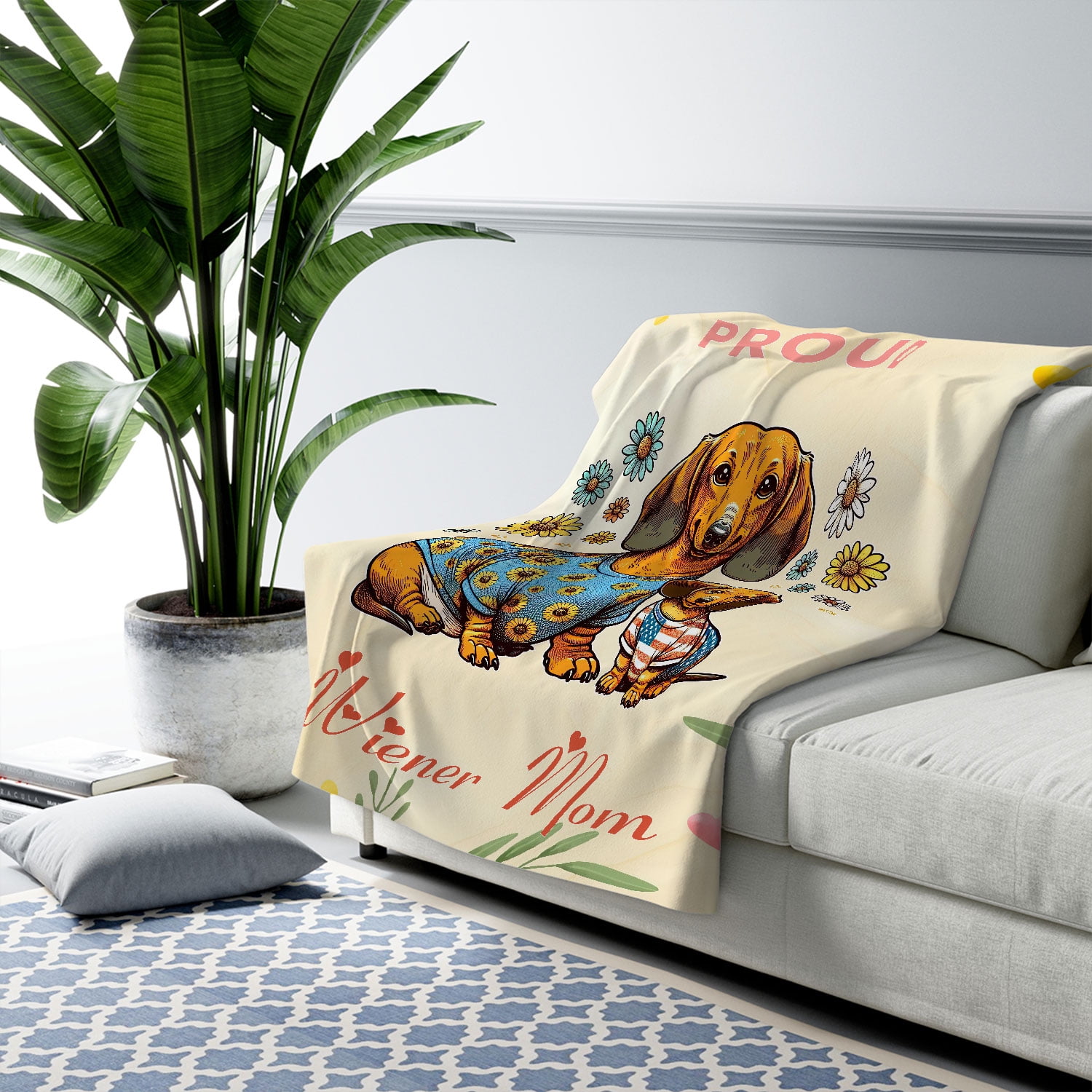 Happy Mother's Day Proud Wiener Mom Dachshund Doxie Cozy Sherpa Blanket Wiener Dog Lover Gifts Idea Warm Soft Throw Blanket - 03003