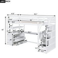 thumbnail image 4 of Euroco Modern Wood Twin Size Loft Bed with Desk, Shelves and Drawers for Kids Teens, White, 4 of 15