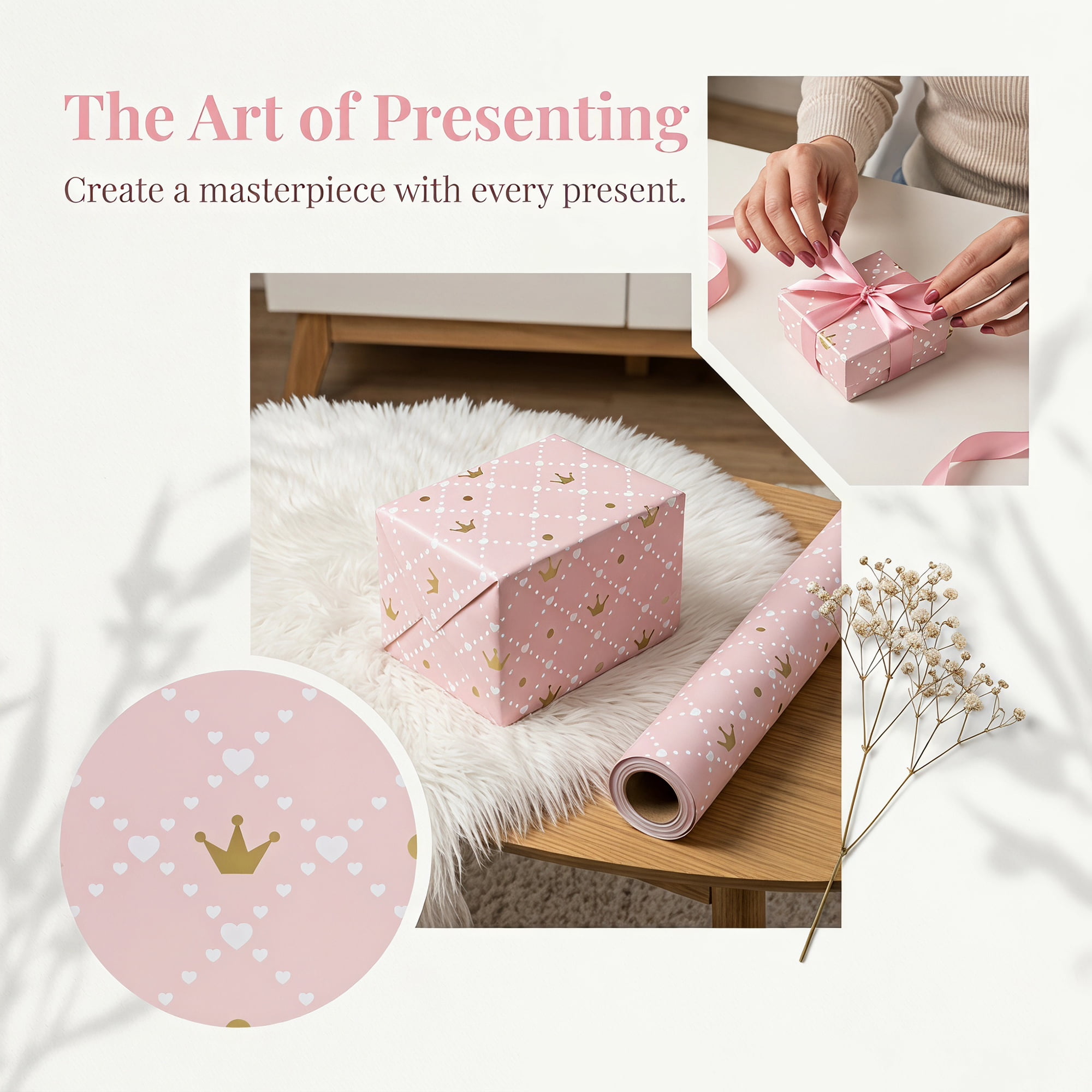 Unique Bargains Crown Patterned Luxury Gift Wrapping Paper for Occasions Pink 39.4"x 27.6"